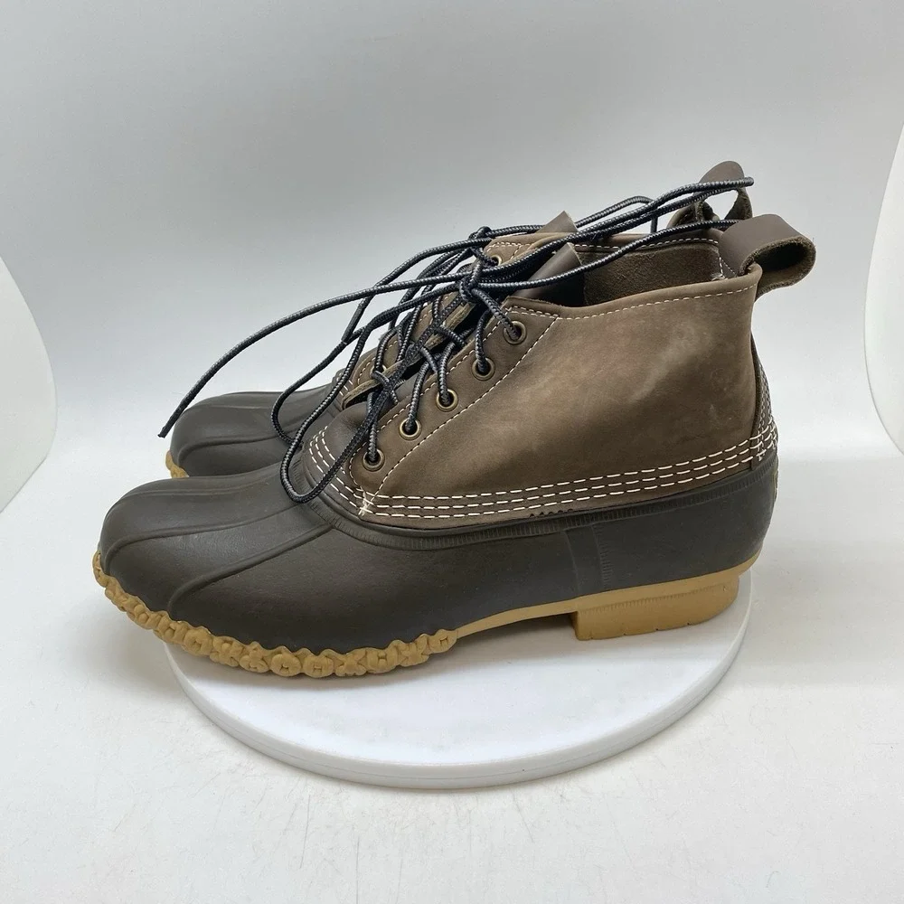 LL Bean Bean Boots Mens 11 M Brown Leather Duck Boot Laces Waterproof USA